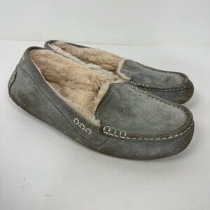 Ugg Ansley Grey Gray Slip On Leather Sheepskin Slippers House Shoes